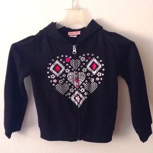 Little Lass Hearts Jacket, 4T Hooded - Black, Pink, Silver